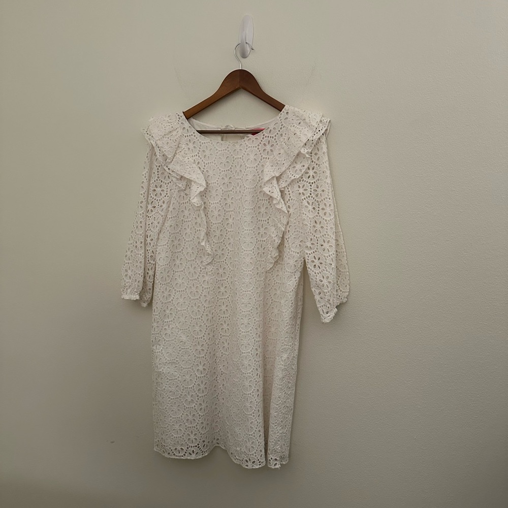Lilly Pulitzer Primm Eyelet White Ruffle Modest Mini Dress Size XL